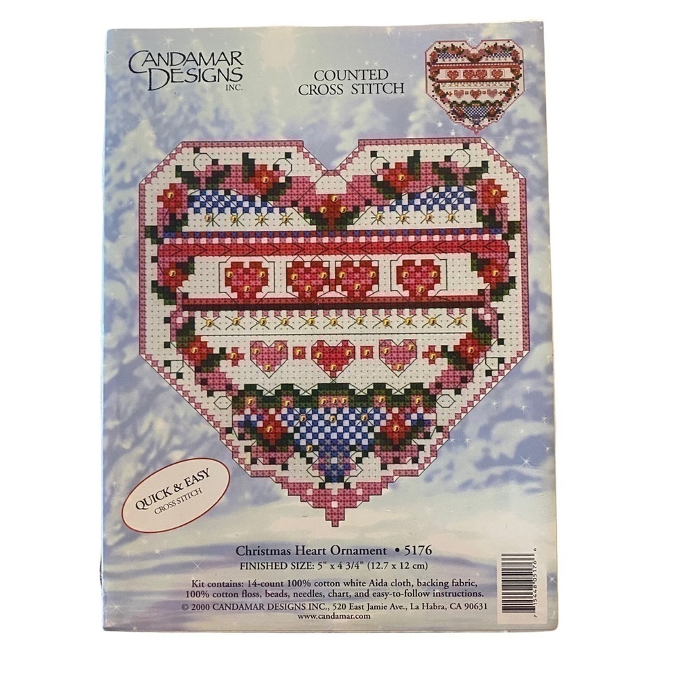 COUNTED cross stitch christmas heart ornament kit